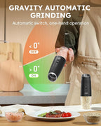 Sangcon Gravity Electric Salt and Pepper Grinder Set RECHARGEABLE Automatic Salt Pepper Shakers USB-C No Battery Needed - LED Light One Hand Operation, External Adjustable Coarseness Pepper Mill