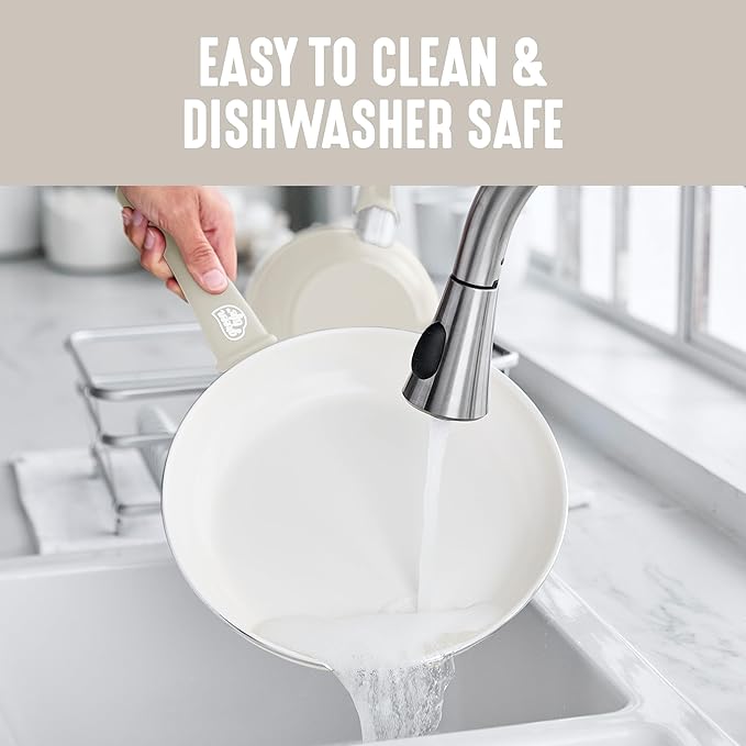 GreenLife Soft Grip 16 Piece Cookware Set, Non-Toxic PFAS-Free Ceramic Nonstick, Frying, Sauce, Saute, Utensils, Glass Lids, Stay-Cool Handles, Wobble Free, Dishwasher & Oven Safe, Cream