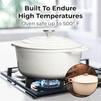 Zulay Kitchen 6 Quart Enameled Cast Iron Dutch Oven with Lid – Premium Durability & Oven Safe up to 500°F – Heavy Duty Cookware Perfect for Bread Baking, Stews, Braising & Roasting – White