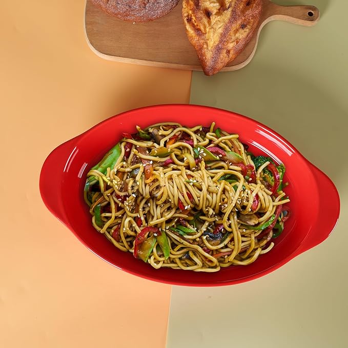 LEETOYI Porcelain 9x13 Large Oval Au Gratin Pans,Baking Dish for Servings, Bakeware with Double Handle for Kitchen and Home (Red)