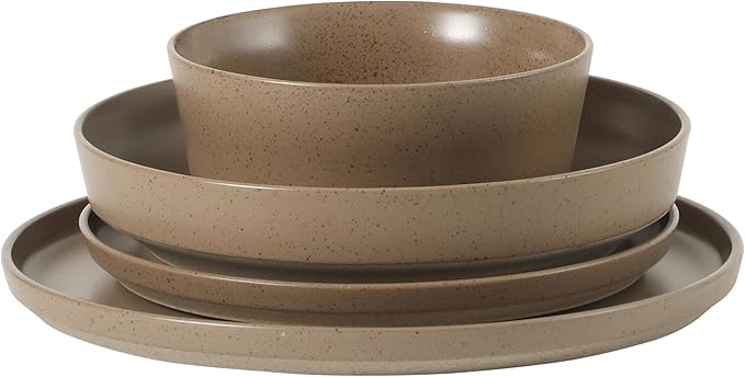Gibson Elite Overbrook 16-Piece Pottery Clay Stoneware Dinnerware Set – Terraccotta Brown Reactive Glaze, Stackable Plates and Bowls w/Pasta Bowl, Service for 4 – Microwave & Dishwasher Safe