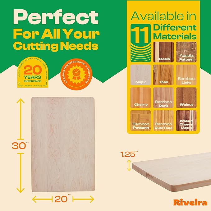 Riveira Maple Wood Cutting Board – Gourmet Maple Grandeur: 20 x 30 Wooden Cutting Board – Natural Wooden Cutting Boards For Kitchen Decorative – Innovative Juice Grooves Maple Wooden Chopping Board