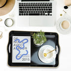 Spsyrine Large Black Serving Tray with Handles, Plastic Decorative Tray for Coffee Table, Ottoman, Bathroom, Home Decor 17.3"*11.8"*2"