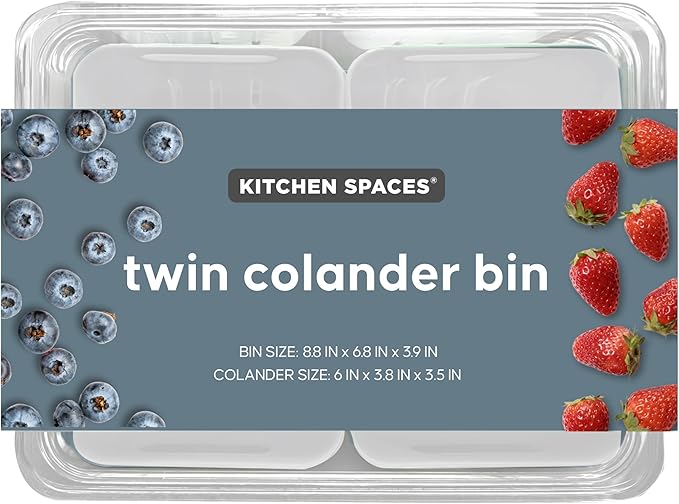 Kitchen Spaces Twin Colander Stackable Food Storage Organizer for Fridge, Freezer, and Pantry, 8.8" x 6.8" x 3.9", Blue