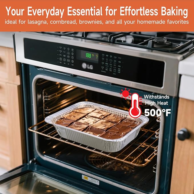 Disposable Aluminum Foil Pans with Lids 9x13-25 Pack Aluminum Foil Pans, Heavy Duty Aluminum Baking Pans for Cooking, Storing, Prepping, and Freezing Food