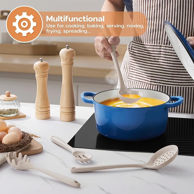 Kitchen Utensils Set, Onader Silicone Non Toxic Cooking Utensils, 6 Pcs Heat Resistant Kitchen Gadgets Set for Nonstick Cookware - Khaki