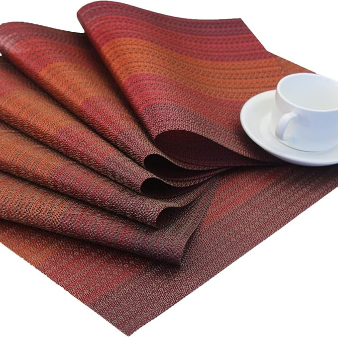 PIGCHCY Placemat,Washable Woven Non-Slip Insulation Durable Placemat Vinyl Table Mat Set of 6 (Scarlet Red)