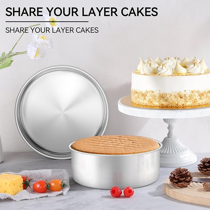 Leonyo 6 Inch Round Cake Pans Set of 3, Stainless Steel Round Layer Cake Baking Pans, Metal Baking Tins for Wedding Birthday, Even Heating, Non Toxic & Healthy, Heavy-Duty, Dishwasher