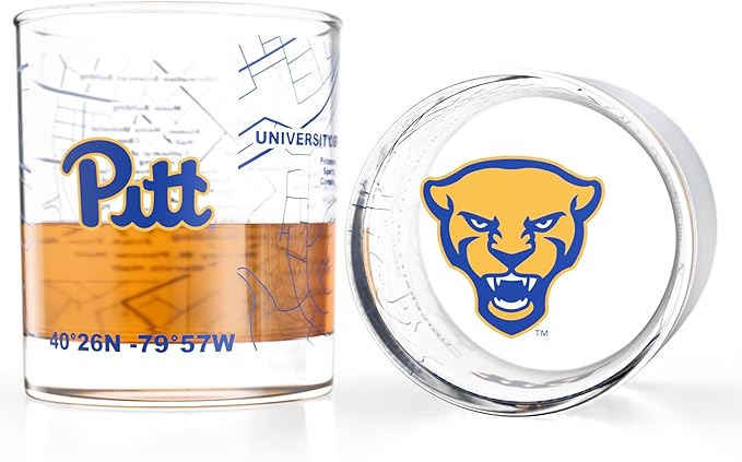 Greenline Goods – University of Pittsburgh Panthers College Whiskey Glasses (Set of 2), 10 oz – Full-Color Logo + Campus Map