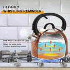 Copper Tea Kettle Stainless Steel Teapot Whistling Kettle Unique Button Control Kettle Outlet Loud Whistle Food Grade Teapot 3.2 Quart / 3 Liter Bronze