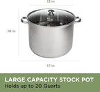 Ecolution Stainless Steel Stock Pot, Encapsulated Induction Ready Cooking Pot with Glass Lid, Oven Safe, Dishwasher Safe Soup Pot, 20-Quart