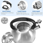 GGC Whistling Stove Top Tea Kettles, 304 Stainless Steel Tea Kettles with Anti-Heat Handle, 2.7QT/3L Tea Pot for Boiling Water, Coffee or Milk