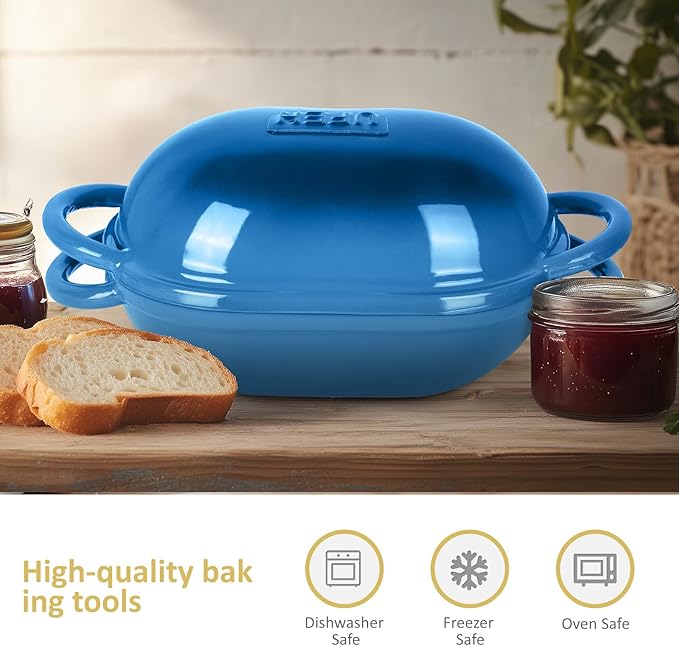 Dutch Oven for Bread Baking – Premium Cast Iron Pot with Lid – Perfect for Sourdough, Artisan Loaves & No-Knead Bread – 2 QT / 1.9L (Enameled, Round, Oven & Stovetop Safe), Blue