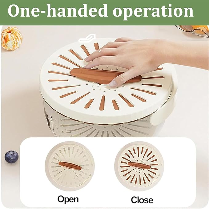2 Pcs MultiPurpose Fruit Strainer Drain Basket with Lid & Collapsible Handle,2.85QT+1QT 2 in 1 Draining and Preservation Basket, Fruit Cleaner Bowl for Fridge Freshness and Outdoor Picnics