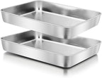 Herogo 10.5" x 8" x 2" Deep Baking Pan Set of 2, Stainless Steel Rectangle Sheet Cake Pan for Lasagna Brownies Casseroles Cakes, Dishwasher Safe & Durable