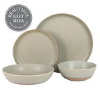 Gibson Elite Laguna Bliss 16 Piece Stoneware Reactive Glaze (Service for 4) Ceramic Plates and Bowls Dinnerware Set - Matte Green W/Terracotta Bottom