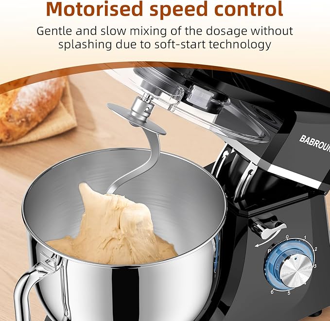 Dough Mixer 8.45 QT Electric Mixer - 660W 6 Speed Large Capacity Kitchen Stand Mixer with Whisk Dough Hook Mixing Beater Household Food Mixer for Baking Cakes Cookie Bread Salad (Black)