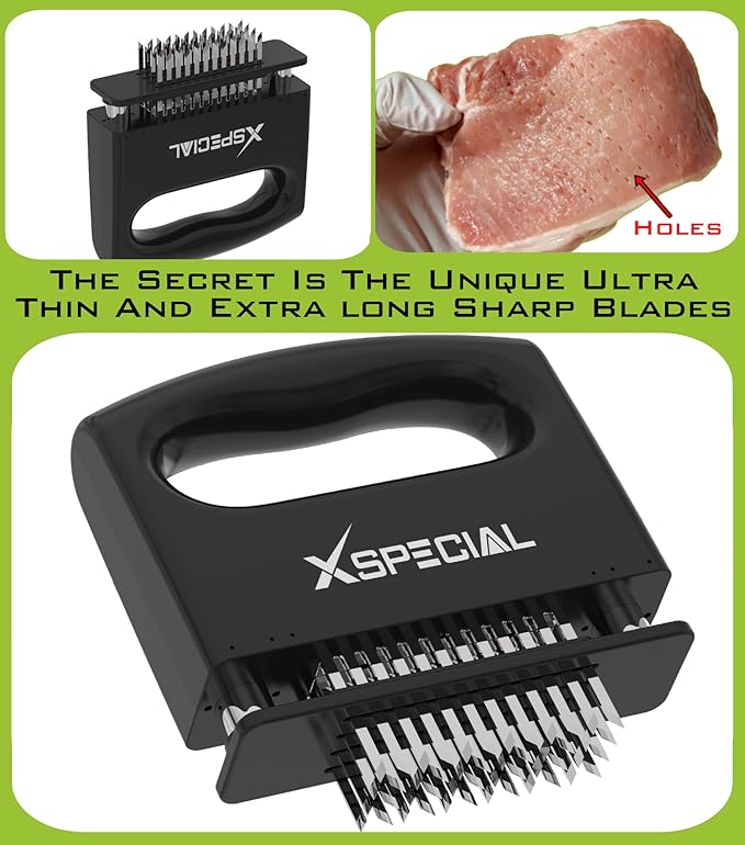 Mini-Deluxe Meat Tenderizer Tool 48 Blade Stainless Steel, Kitchen Cooking Gadgets Tools with Ultra Sharp Needle That Makes Steak & Chicken Tender - No More Hammer, Meat Pounder Or Mallet