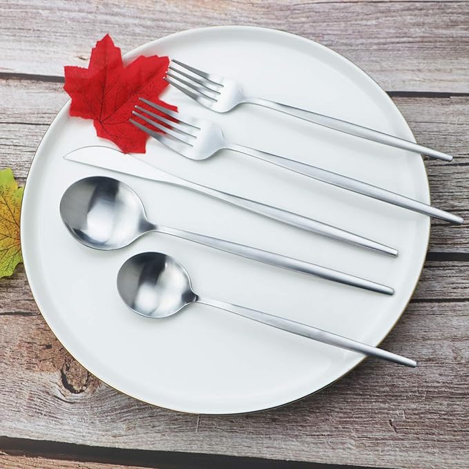 JASHII Silverware Set, 36 Piece Food Grade Stainless Steel Flatware Set Fork Spoon Knife Utensils for Daily Use and Party, Service for 6 Anti Rust, Safe in Dishwasher (Matte Silver)