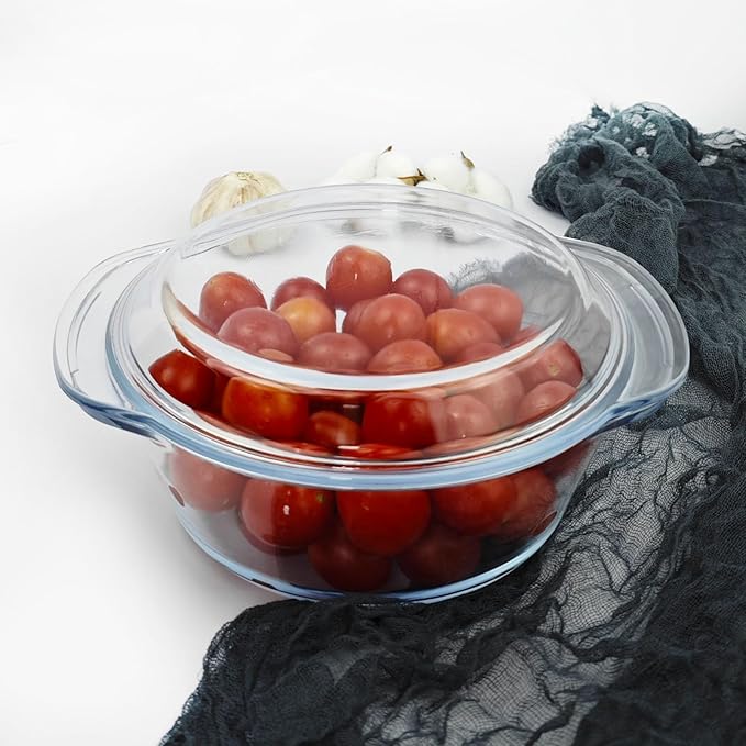 Small Glass Casserole Dish With Lid, 1.5L Microwavable Bowl, Easy Grab Baking Dish - Oven Safe