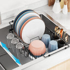 iSPECLE in Sink Dish Drying Rack - Capacity Expandable Dish Rack with 2 Cup Holder, Dish Drainer for Kitchen Sink Counter with Utensil Holder Large Capacity, Black