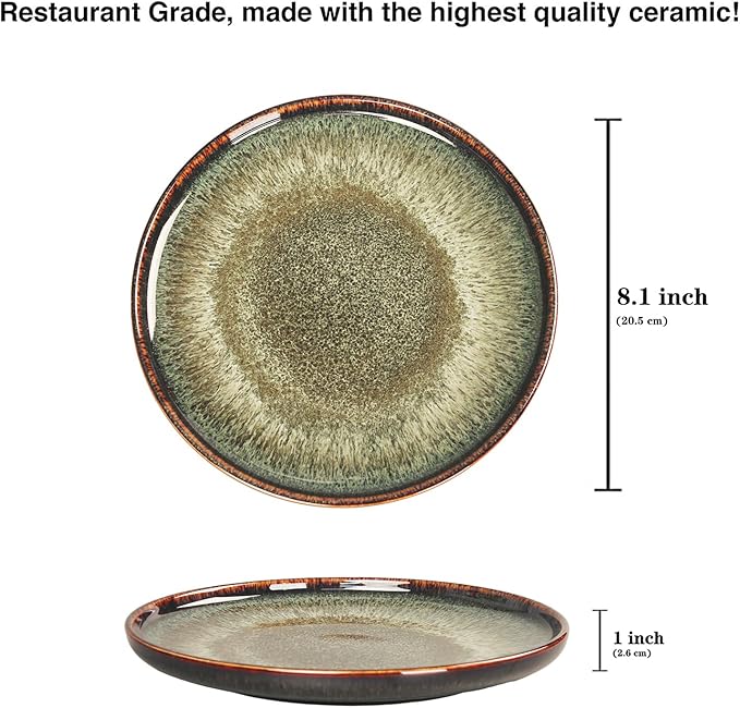 Porcelain Dinner Plates Dessert tray, Set of 4, for Main Dish, Steak, Bread, Risotto, Salad, Pasta, Microwave and Dishwasher Safe, Scratch Resistant durable, 8.1 Inch Black