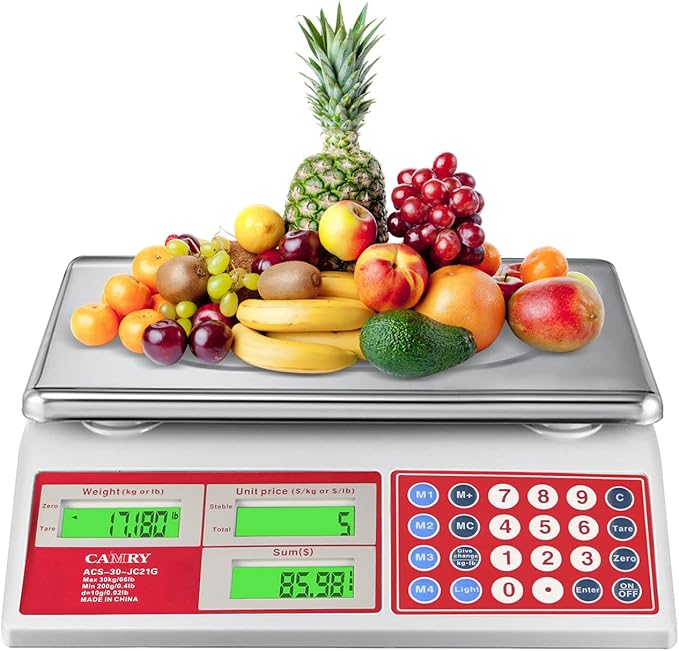 CAMRY Digital Price Computing Scale 66lb/30kg Commercial Produce Scale with Stainless Steel Platform and Green Backlight LCD Display for Meat, Fruit, Ideal for Deli, Farmers Markets, Restaurants