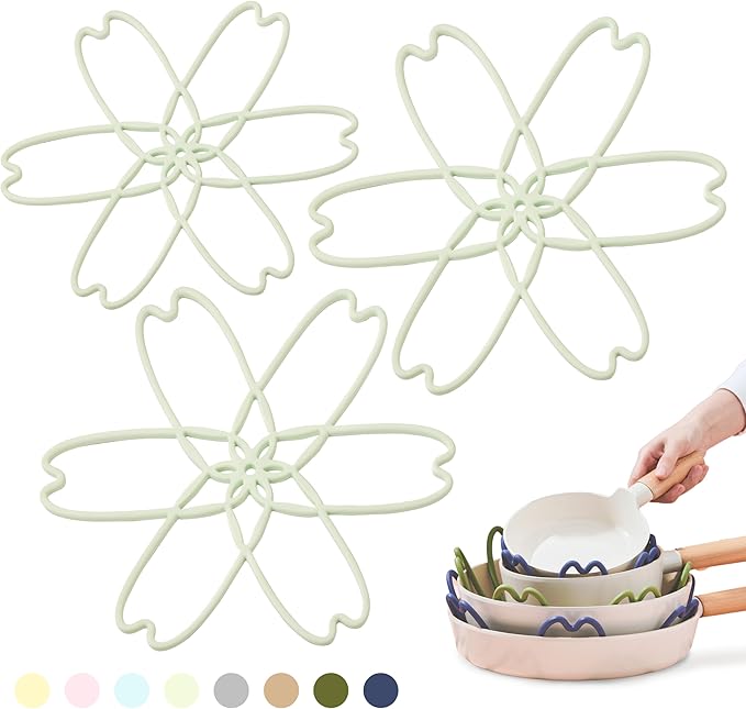 iPROTECT - Stack Expert | Multi-Purpose BPA-Free Silicone Pans & Pots Protector.Set of 3. Trivets for All Cookware Sizes, Protects Coating & Scratches, Dishwasher Safe (Pistachio Green, S&L)