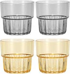 uxcell Clear Plastic Reusable Drinking Glasses, 6.8oz Drinking Glasses Set Plastic Water Cup Unbreakable Stackable for Beer Cocktail Water Juice Whiskey(Gray/Yellow, 4Pcs)