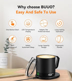 Heated Coffee Mug Rechargeable - Temperature Control Self Heating Coffee Mug 14oz with Lid, Double Sided & Real-Time LED Display, Hot up to 150℉, Birthday Gifts for Women and Men(Black)