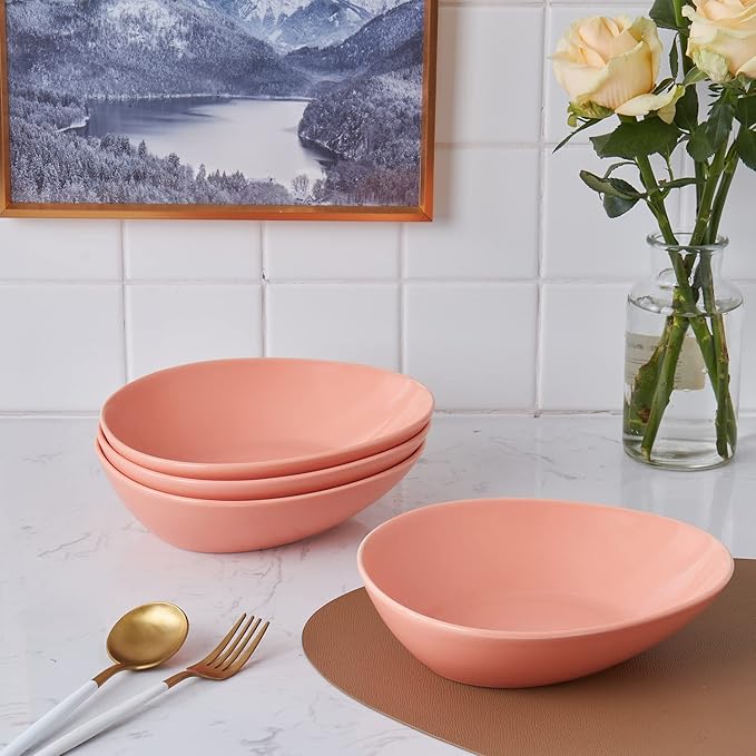 Stone Lain Delilah 8-inch Bowl 6-Piece Dish Set, Porcelain, Peach
