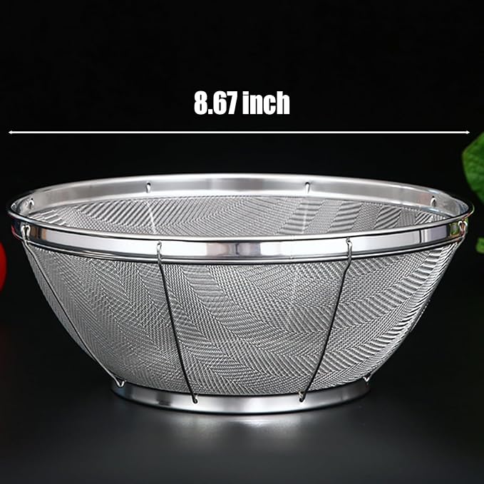 Fine Mesh Strainer for Kitchen, Stainless Steel Colander Bowl for Pasta, Rice, Fruit, Metal Net Baskets with Resting Base - Strain, Drain, Rinse