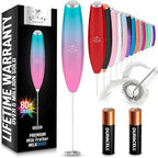 Zulay Kitchen Handheld Milk Frother with Duracell AA Batteries – Ultra Fast Electric Mixer & Foam Maker, Easy-Clean Drink Mixer for Coffee & More - Teal Pink Fade