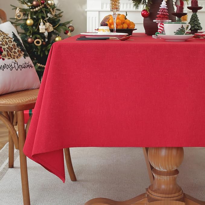 Laolitou Table Cloth Rectangle Linen Waterproof Textured Red Tablecloth, Washable Wrinkle Free Spill Proof Fabric Tablecloths for Dining Table Farmhouse Kitchen Holiday, 60x84 Inch