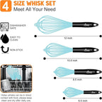 HOTEC 4 Pieces Silicone Whisks Set, Wire Balloon Whisks Egg Beater, Non-slip Handle Whisk for Non-stick Cookware Perfect for Cooking, Stirring, Beating and Blending (Blue)