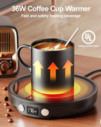 SWEETFULL Mug Warmer - Upgraded 36W Coffee Cup Warmer for Desk with 130℉-176℉ Digital Display, 2-12H Timer Auto Shut Off, Smart Electric Coffee Heating Plate, Ideal Gifts for Women Men - Black