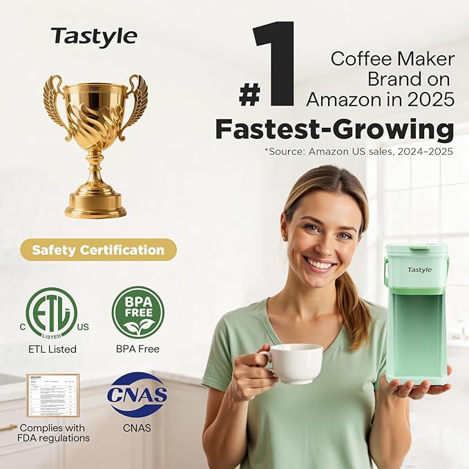 Single Serve One Cup Coffee Maker, for K Cups and Grounds, Mini Coffee Maker with Portable Handle, 6 to 12 Oz Brew Size, for Travel, Camping, Office, RV and Dorm, 120V, Oasis
