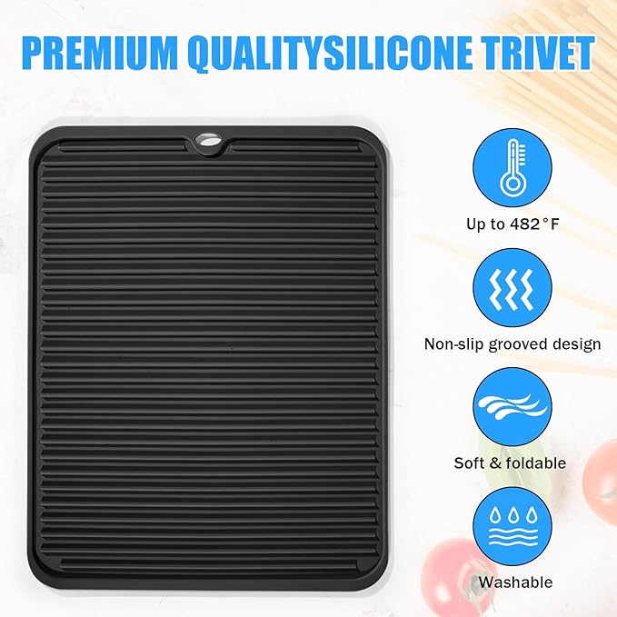 Silicone Trivet Mat Extra Large Heat Resistant Non-Slip Pot Holder Multi Purpose Kitchen Hot Pad for Hot Dish Mat Utensil Drying Rack 14.2"×11 "