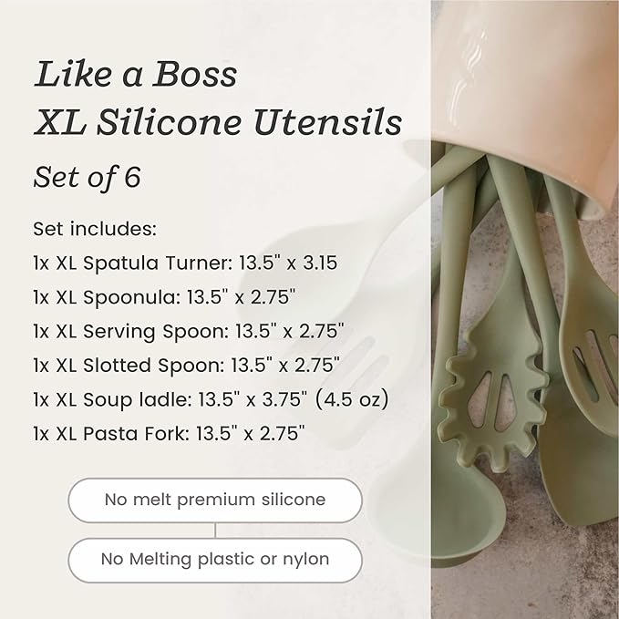 Starpack 'Like a Boss' XL Premium Silicone Cooking Utensils Set (6 Pcs) - Heat Resistant Kitchen Utensils 600°F - Non-Stick Silicone Utensil Set - Large Kitchen Utensils Set for Cooking & Serving