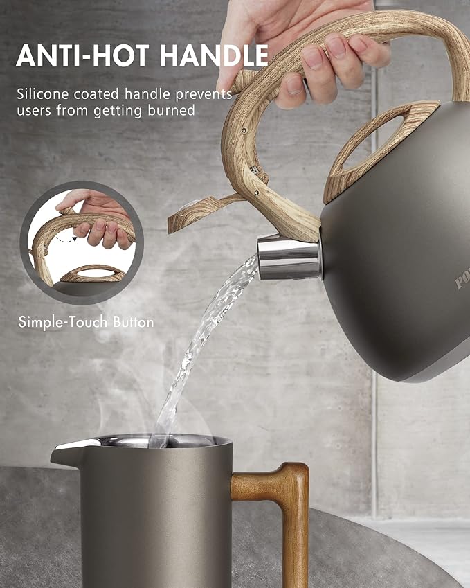 POLIVIAR Tea Kettle, Iron Grey Tea Pot Stovetop, 2.7 Quart Loud Whistling Coffee and Teapot, Food Grade Stainless Steel for Anti-Hot Handle and No-Rust, Suitable for All Heat Sources (JX2020-QB30)