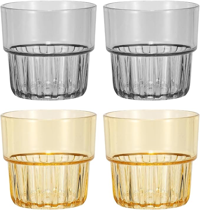 uxcell Clear Plastic Reusable Drinking Glasses, 10oz Drinking Glasses Set Plastic Water Cup Unbreakable Stackable for Beer Cocktail Water Juice Whiskey(Gray/Orange, 4Pcs)