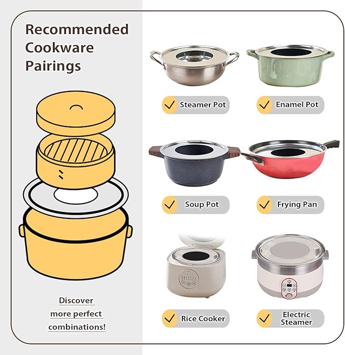 Stainless Steel Steamer Adapter, Fits 7 to 10 Inch Bamboo Steamer Basket, Steaming Ring for Asian Food, Cooking Dumpling, Dim Sum, Rice, Veggies, Vegetable, Chinese Steam Pot