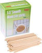 Gmark 5.5" Wood Coffee Stirrers (length 140mm, width 6mm, thick 1.3mm) 1000 ct - Natural Birch Wood Coffee Beverage Stirrers, Round End GM1014