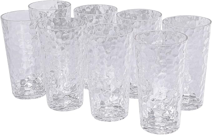 BPA-Free Plastic Tumblers 8 Pack (8x22oz) | Reusable Dishwasher Safe | Stackable Shatterproof Cups | Plastic Drinkware & Drinking Tumblers for Restaurant, Home, Party