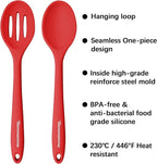 Silicone Spoons for Cooking, Heat Resistant Slotted Solid Silicone Kitchen Spoons Set, Red BPA Free Mixing Spoons Basting Spoon Stirring Spoon for Nonstick Cookware, 4 Pack