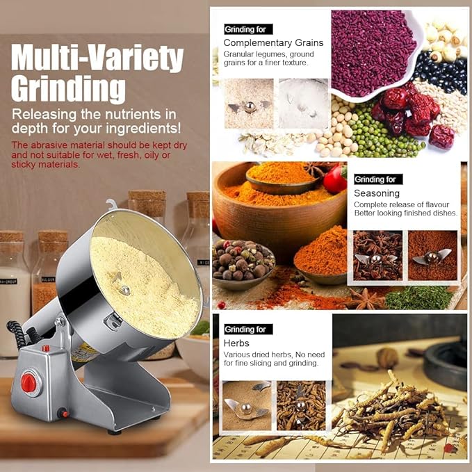 Electric Grain Grinder Mill 1000g High-speed Spice Herb Mill Commercial Powder Machine for Dry Cereals Grain Herb Spice Coffee Corn Bean (1000g Stand Type)