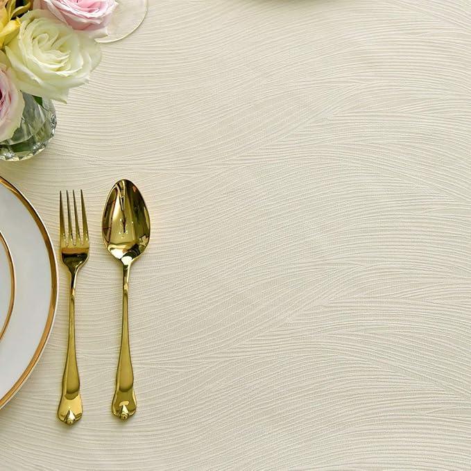maxmill Jacquard Table Cloth Waving Pattern Water Proof Wrinkle Free Heavy Weight Soft Tablecloth Decorative Fabric Table Cover for Outdoor and Indoor Use Rectangular 60 x 104 Inch Ivory