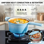 Onader 1 Quart Saucepan, Enameled Cast Iron Sauce Pan Pot, Small Kitchen Pot for Cooking with Lid, Enamel Dutch Oven Nonstick – Lake Blue