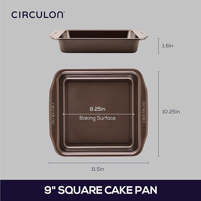 Circulon Nonstick Bakeware Nonstick Baking Pan / Nonstick Cake Pan, Square - 9 Inch, Brown, Chocolate