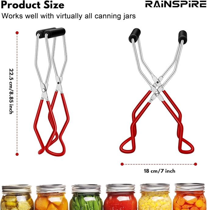 Rainspire Canning Jar Lifter, Canning Tongs Jar Lifter, Canning Tools, Canning Supplies for Home Kitchen, Stainless Steel, Red